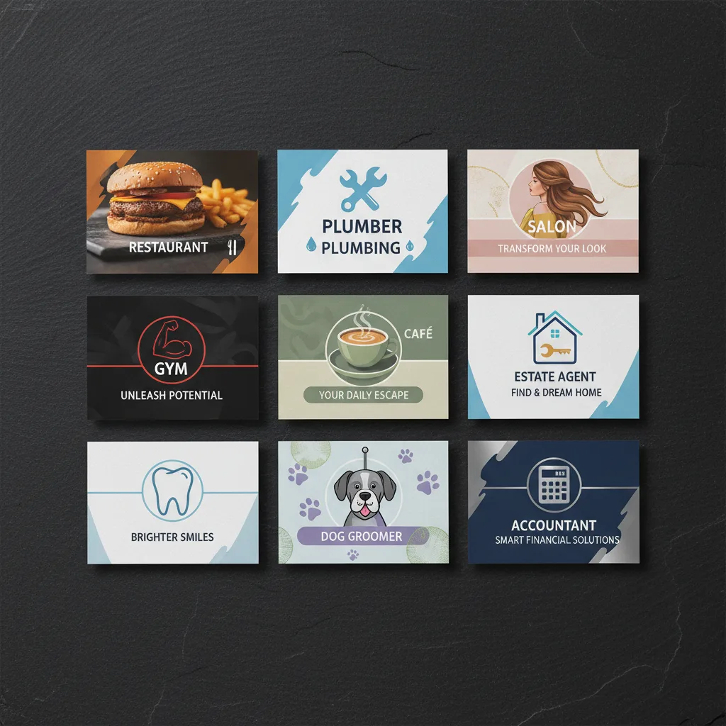 Batch grid of AI generated branded social media images for multiple businesses