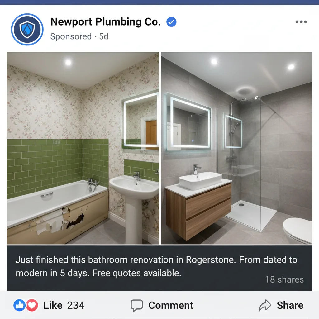 AI-generated Facebook post mock showing branded social media content