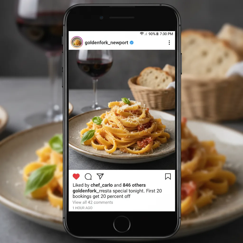 AI-generated Instagram post mock showing branded social media content