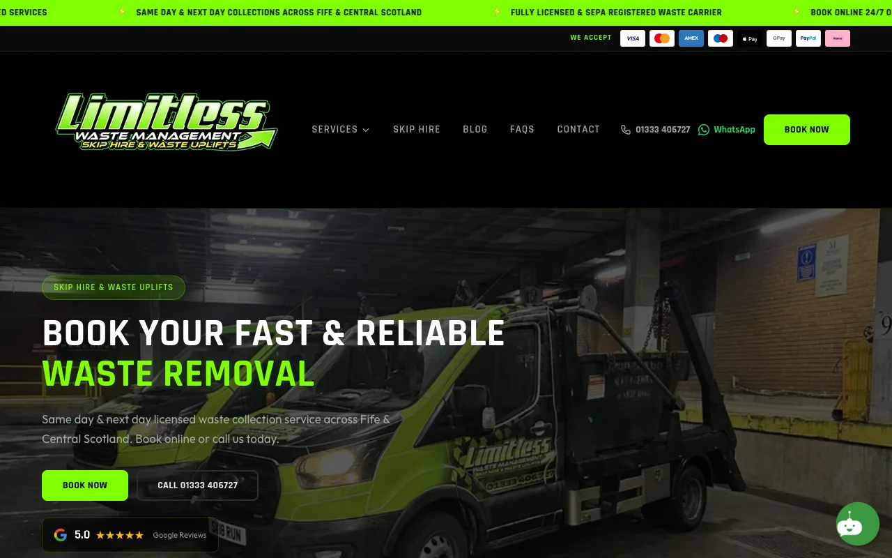 Limitless Waste Management website